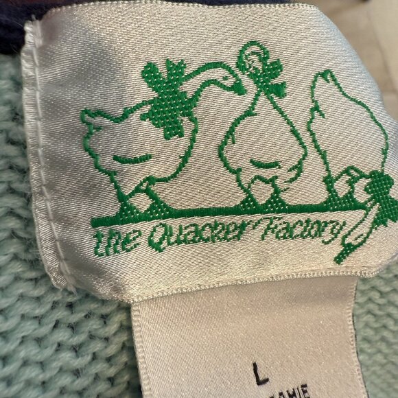 Vintage Quacker Factory Christmas Holiday Sweater Blue Embroidered Patches Large - Picture 4 of 13